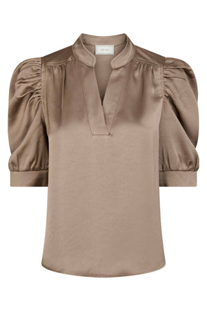 Roella Heavy Sateen Blouse | Dark Taupe | Bluse fra Neo Noir