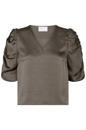 Elba Heavy Sateen Blouse | Warm Grey | Bluse fra Neo Noir