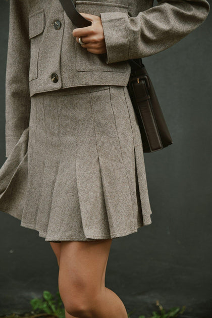 Laurina Herringbone Skirt | Dusty Brown | Nederdel Fra Neo Noir