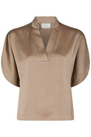 Anelle Heavy Sateen Blouse | Dark Taupe