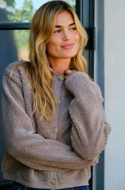 Limo Fluffy Knit Cardigan Sand
