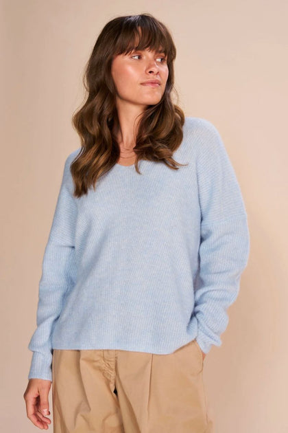 MOS MOSH Mape O-neck Knit Crown Blue