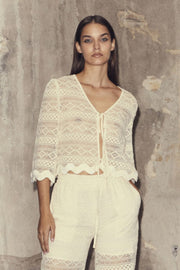 Lara Crochet Tie Blouse 35461 | Off white | Strik fra Co'couture