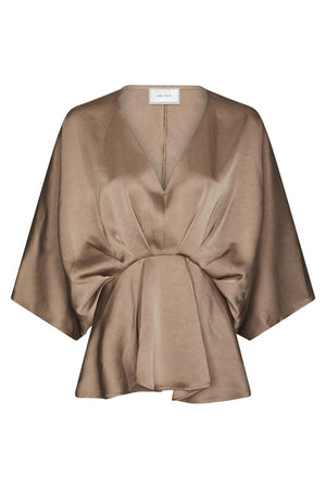 Rivina Heavy Sateen Blouse | Dark Taupe | Bluse fra Neo Noir