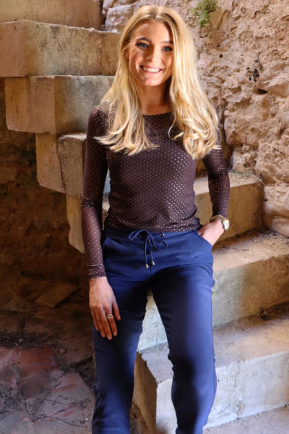 Liberte - Mesh Ls Tshirt 22065 - Plum Rose Big Dot