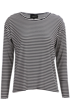 Natalia L's Boxy Bluse | Marineblau, cremefarben, kleiner Streifen | Bluse von Liberté