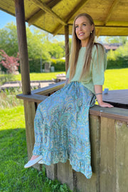 Luna Maxi Frill Skirt | Blue Garden | Nederdel fra Black Colour