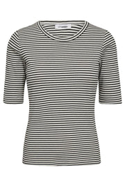 SaraCC Stripe Rib Tee | White/Black | T-Shirt fra Co' Couture