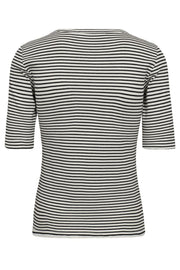 SaraCC Stripe Rib Tee | White/Black | T-Shirt fra Co' Couture