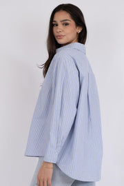 Dalma Stripe Stone Shirt | Blue | Skjorte fra Neo Noir