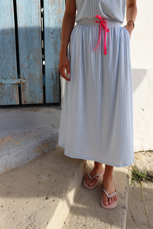 Alma Loose Skirt | L. Blue Creme Small Stripe | Nederdel fra Liberté