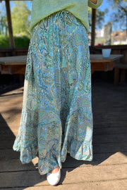 Luna Maxi Frill Skirt | Blue Garden | Nederdel fra Black Colour