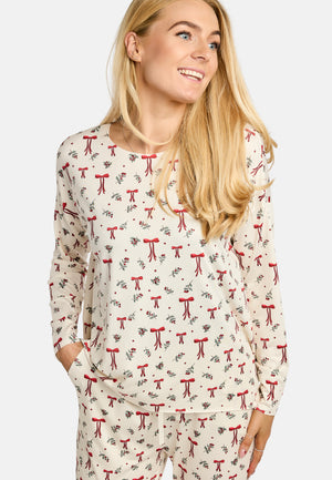 Alma Ls Top | Red Bow Creme | Bluse fra Liberté