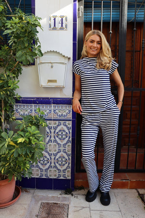 Alma Wide Pants | Blue Creme Stripe | Bukser fra Liberté