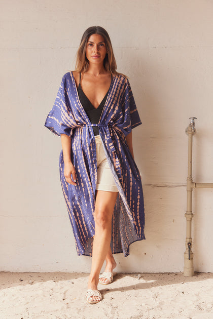 Kauai Kimono | Navy Nude Tiedye
