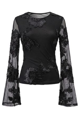 Floral Swan LS Top | Black