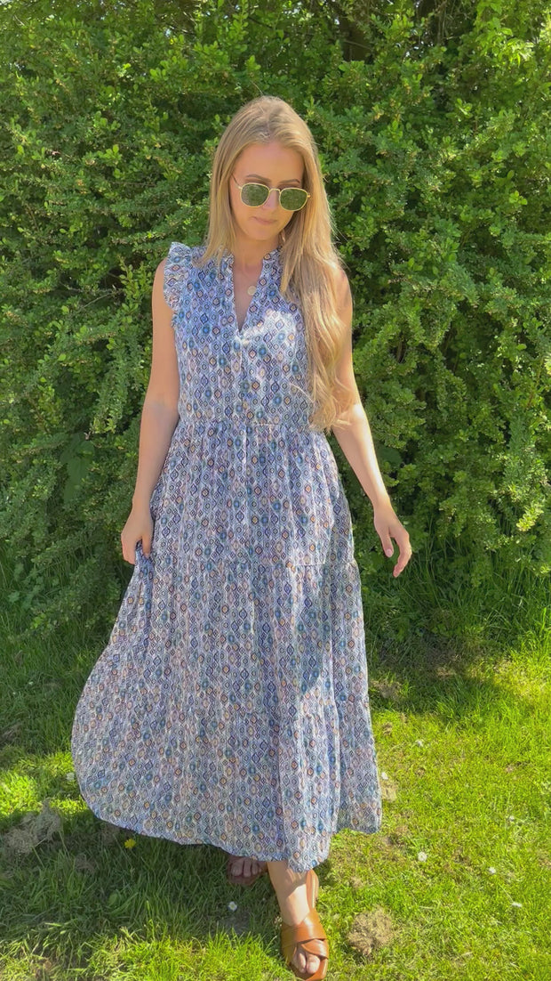 MosaicCC SS Floor Dress | Sky Blue | Kjole fra Co' Couture