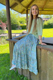 Luna Maxi Frill Skirt | Blue Garden | Nederdel fra Black Colour