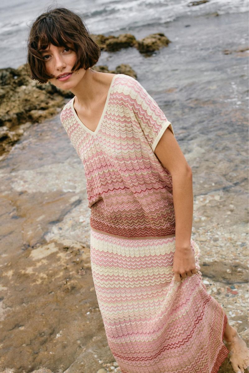ももサマ☆ Pois knit best ピンク Mos Mosh Strik | Powder Pink | MMShani Zig Zag V-neck Knit – Lisen.dk