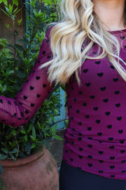 Mesh Ls Tshirt | Bordeaux Black Flock Heart | Bluse fra Liberté