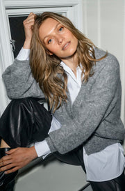 Thora V-Neck Knit Cardigan | Grey Melange | Strik fra Mos Mosh