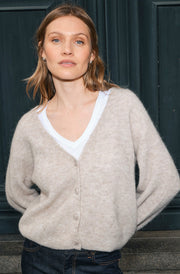 Thora V-Neck Knit Cardigan | Feather Gray | Strik fra Mos Mos