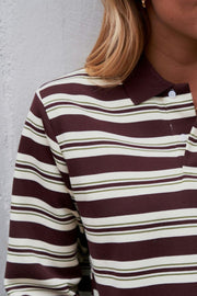 Mala Stripe Polo Blouse | Brown | Bluse fra Neo Noir