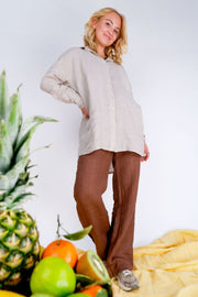 Melina Wide Linen Pant | Nougat | Bukser fra Black Colour