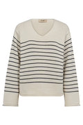 Bine LS V-Neck Stripe Knit | Ecru | Strik fra Mos Mosh – nedsat