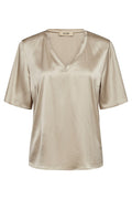 Evie V-Neck Satin Blouse | Feather Gray | Bluse fra Mos Mosh – nedsat