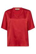 Evie V-Neck Satin Blouse | Chinese Red | Bluse fra Mos Mosh – nedsat