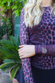 Mesh Ls T-Shirt | Bordeaux Lux Leo | Bluse von Liberté