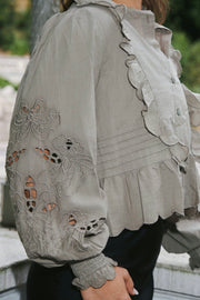 Petrine Embroidery Blouse | Smoke Green | Bluse fra Neo Noir