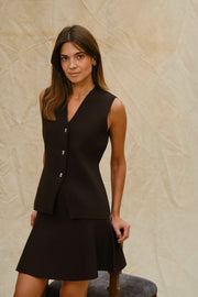 Sway Smooth Knit Waistcoat | Dark Brown | Strik fra Neo Noir