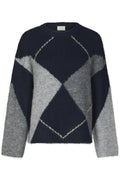 Inga Check Fluff Knit Blouse | Navy | Strik fra Neo Noir