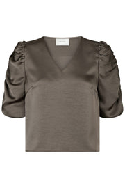 Elba Heavy Sateen Blouse | Warm Grey | Bluse fra Neo Noir