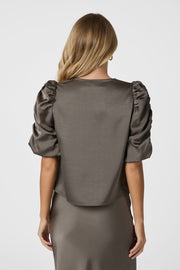 Elba Heavy Sateen Blouse | Warm Grey | Bluse fra Neo Noir