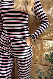 Natalia Straight Pants | Black Bubblegum White Stripe | Bukser fra Liberté