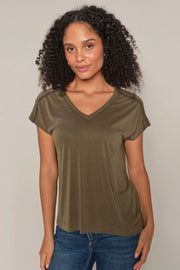 Narelle V-neck Stud Tee   | Sea Turtle | T-shirt fra Mos Mosh