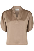 Anelle Heavy Sateen Blouse | Dark Taupe