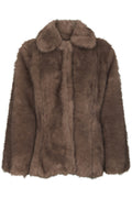 Ariella Faux Fur Peplum Jacket | Warm Grey | Jakke fra Neo Noir