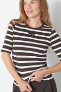Granny Rib Emb SS T-shirt 33206 | OffWhite/DarkBrown | T-Shirt fra Co'couture