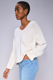 Bine LS V-neck Knit  | Ecru | Strik fra Mos Mosh