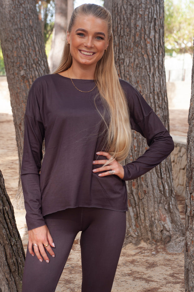 Alma Ls Top (Fleece) | Dark Chocolate | Bluse fra Liberté