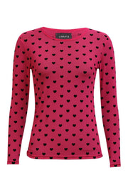 Mesh Ls Tshirt | Dark Pink Black Flock Heart | T-Shirt fra Liberté
