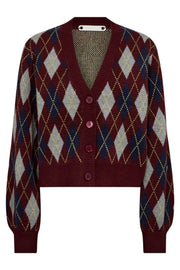 Row Check Cardigan 32212 | Winered | Strik fra Co'couture