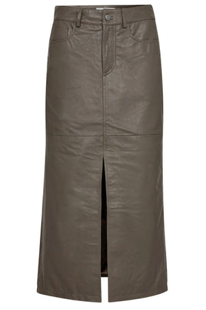 Phoebe Leather Slit Skirt 34074 | Elephant | Nederdel fra Co'couture