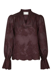 Amara Big Embroidery Blouse | Burgundy | Bluse fra Neo Noir