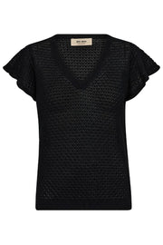 Ganna Pattern V-neck Knit  | Black | Strik fra Mos Mosh