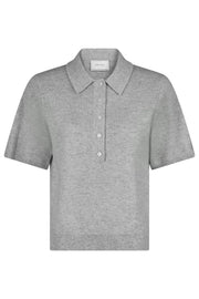 Gracie Knit Polo Tee | Light Grey Melange | Strik fra Neo Noir